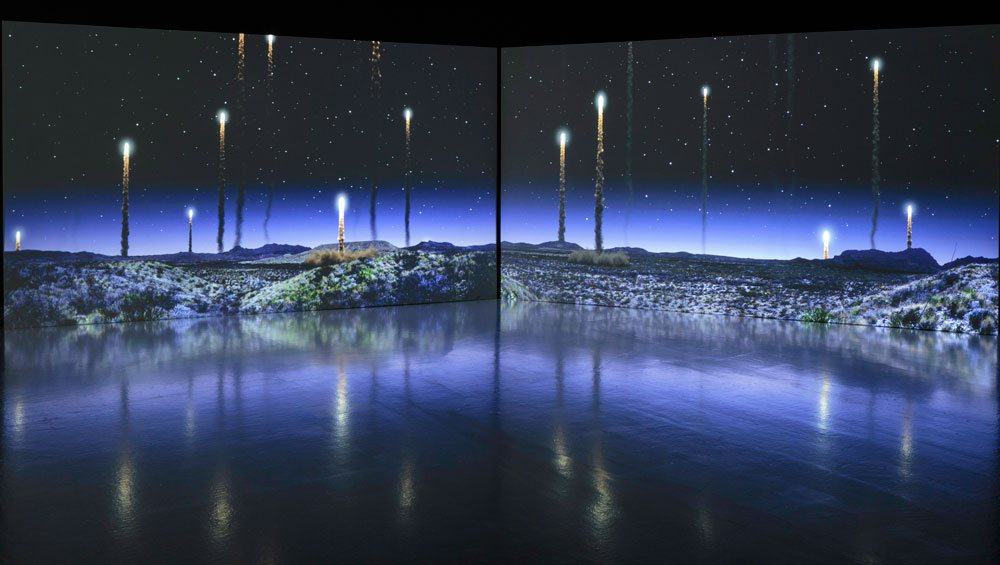 Kelly Richardson. Orion Tide, 2013-14. Dual channel HD video installation with audio. Photograph: Ruth Clark.