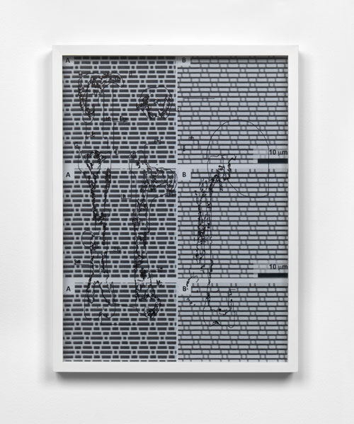 Lars Holdhus. D51D9A3A1A2B8BE166D22E705D51D0D9DE49E29A2DAF16316ED170B96B0A4F, 2014. Archival B/W print, permanent marker, 40 x 30 x 3 cm (15¾ x 11¾ x 1⅛ in). Image courtesy of the artist and Blain|Southern. Photograph: Todd White. © the artist.