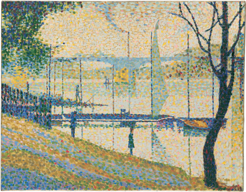 Bridget Riley.
Copy after Seurat's Bridge at Courbevoie, 1959. Acrylic on linen, 71.1 x 91.4 cm. Private collection.