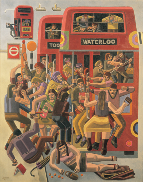 William Roberts. Rush Hour, 1971, oil on canvas, 122 x 96.5 cm, private collection © Estate of John David Roberts. Reproduced by permission of the William Roberts Society/The Bridgeman Art Library