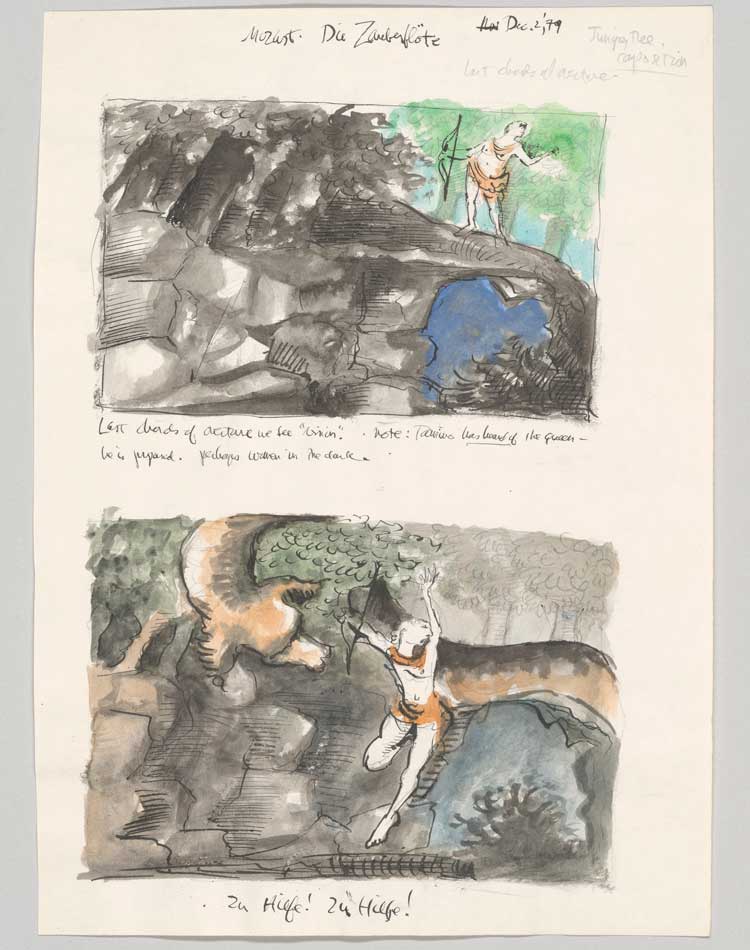 Maurice Sendak, Juniper Tree Composition (Act I, Scene I), 1979. Watercolour, pen and ink, and graphite. The Morgan Library & Museum, Bequest of Maurice Sendak, 2013, 2013.104:81. Photo: Janny Chiu; © Maurice Sendak Foundation.