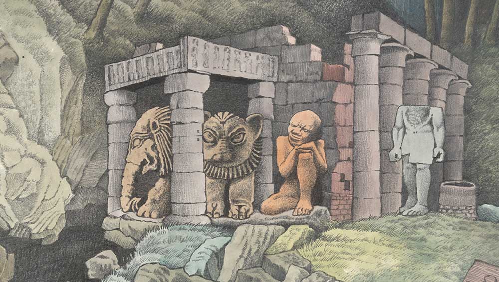 Maurice Sendak, Design for Scrim, Act 2 (The Magic Flute), 1979–80 (detail). Watercolour and graphite on paper, mounted to laminated paperboard. The Morgan Library & Museum, Bequest of Maurice Sendak, 2013, 2013.104:112. Photo: Janny Chiu; © Maurice Sendak Foundation.