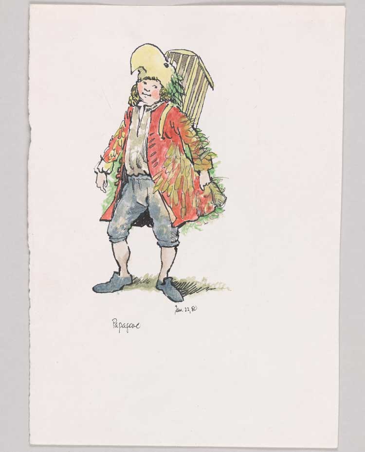 Maurice Sendak. Papageno, 1980. Watercolour and pen and ink. The Morgan Library & Museum, Bequest of Maurice Sendak, 2013., 2013.104:74. Photo: Graham S. Haber; © The Maurice Sendak Foundation.
