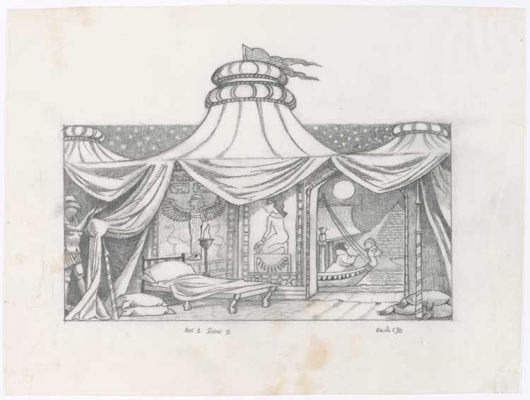 Maurice Sendak. Scene Design for a Room in Sarastro’s Palace (Act I, Scene II), 1980. Graphite on tracing paper. The Morgan Library & Museum, Bequest of Maurice Sendak, 2013, 2013.104:40. Photo: Janny Chiu; © Maurice Sendak Foundation.