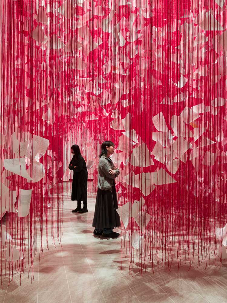 Letters of Thanks, 2026, installation view, Chiharu Shiota: Threads of Life. Photo: Mark Blower. Courtesy of the Hayward Gallery. © DACS, London, 2026 and Chiharu Shiota.