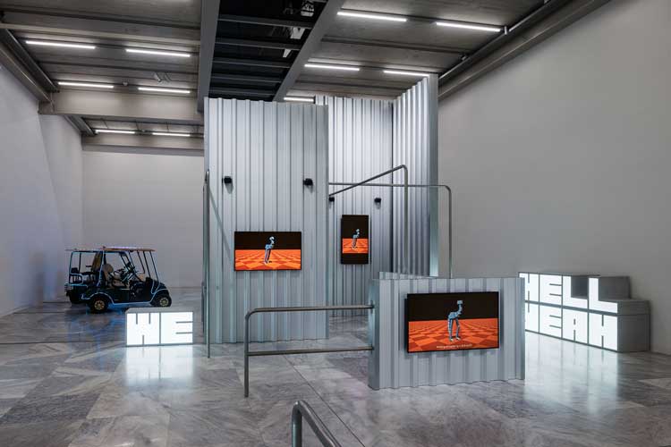 Hito Steyerl, Hell Yeah We Fuck Die, 2016. Video installation (Edition 6/7). Installation view, Hito Steyerl: Humanity Had the Bullet Go In Through One Ear and Out Through the Other, 2025. MAK Contemporary © kunst-dokumentation.com / MAK.