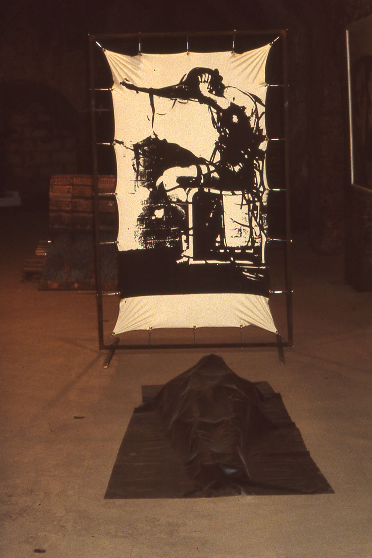 Elaine Shemilt, Tension, 1993. Screen print on latex,198 x 2013 x 274. Installation at Seagate Gallery, Dundee. Image courtesy and copyright the artist.