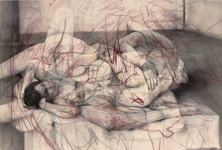 Jenny Saville, One out of two (symposium), 2016. Charcoal and pastel on canvas, 152 × 225 cm. Private Collection. © Jenny Saville, Courtesy Gagosian.