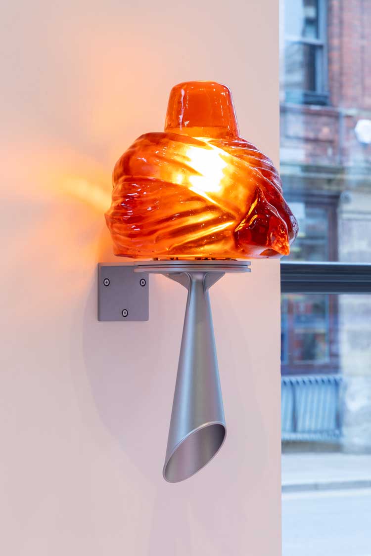 Slavs and Tatars, Signal, 2025., Resin, stainless steel, aluminium, spray paint, light bulb, 62 x 31 x 37 cm. Commissioned by esea contemporary. Photo: Jules Lister.