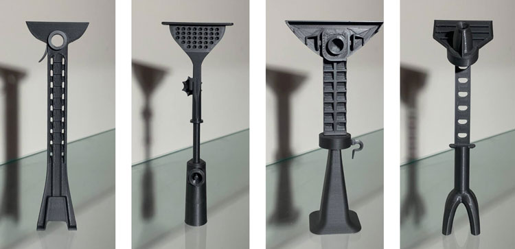 Alexandra Dementieva. Mini-Totems, 2022-25. 3D modeling sculptures, H26 cm and 30 cm (10 and 11.8 in). © the artist.
