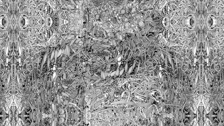 William Latham. Infinity Gothic Mutator, 2022. Two mutator A-Life Videos, AI and 3D physics. © the artist.