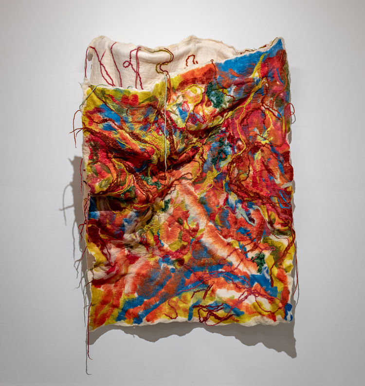 Sagarika Sundaram. Mother of Pearl, 2024. Hand-dyed wool, wire
76 x 58 x 26 in (193 x 148 x 66 cm). Photo courtesy Nature Morte gallery.