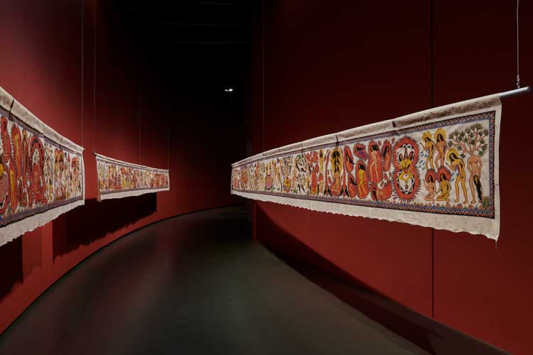 Citra Sasmita: Into Eternal Land, installation view, Barbican Curve, London 2025. Photo © Jo Underhill and Barbican.
