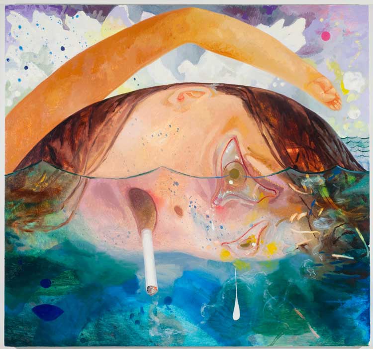 Dana Schutz. Swimming, Smoking, Crying, 2009. Oil on canvas, 114.3 x 121.9 cm (45 x 48 in). Courtesy of the artist, David Zwirner, Thomas Dane Gallery and CFA Berlin. Photo: Jason Mandella.