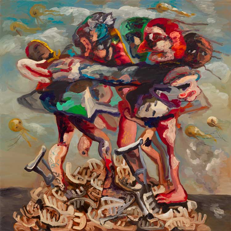 Dana Schutz. Sea Group, 2021. Oil on canvas, 238.8 x 238.8 cm (94 x 94 in). Courtesy of the artist, David Zwirner, Thomas Dane Gallery and CFA Berlin. Photo: Jason Mandella.