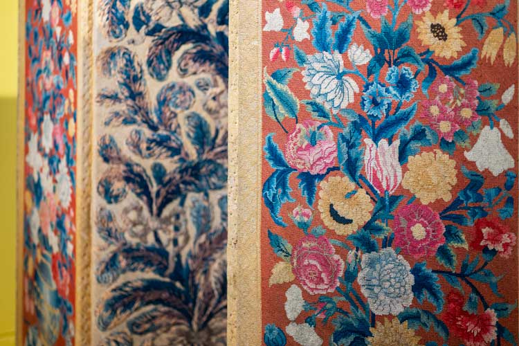 Draught screen attributed to Frances, Countess of Mar, 1720-40 (detail) from Alloa Tower, Clackmannanshire. Image courtesy of Dovecot Studios. Photo: Phil Wilkinson.