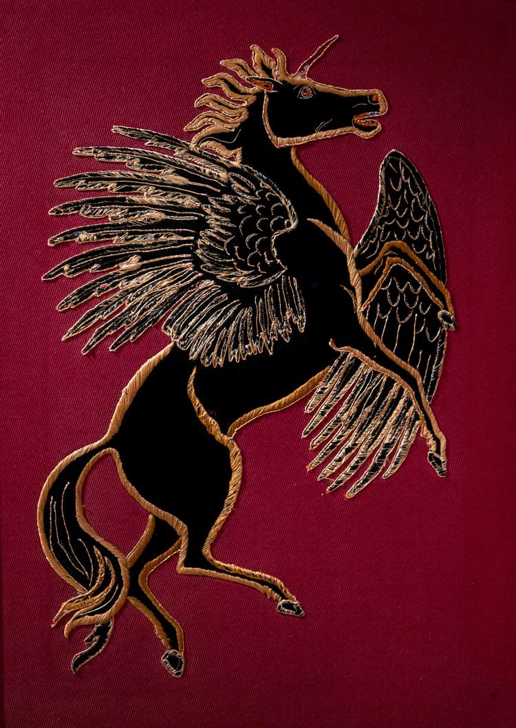 Draught screen sewn by Lady Mary Dalyell, 1910s (detail) from House of the Binns, West Lothian. Image courtesy of Dovecot Studios. Photo: Phil Wilkinson.