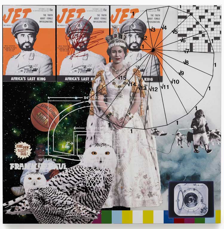 Tavares Strachan, Every Tongue Shall Confess, 2019. Two panels, oil, enamel, and pigment on acrylic, 84 x 42 x 2 in. (213.4 x 106.7 x 5.1 cm) each, 84 x 84 x 2 in. (213.4 x 213.4 x 5.1 cm) overall. Courtesy of the artist. Photo: Miho Suzuki.