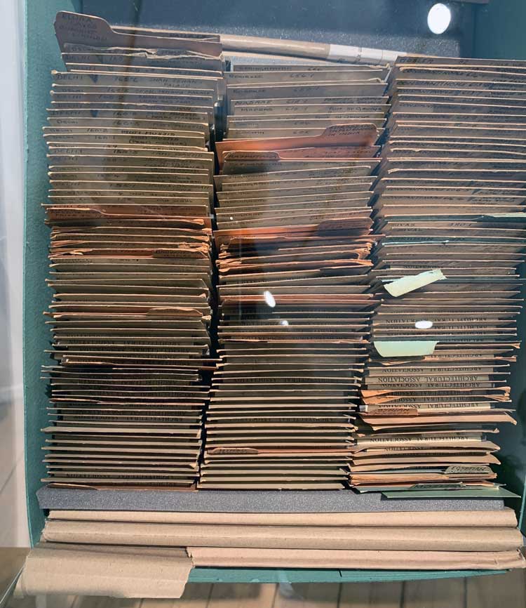 A stack of Lantern Slides. Installation view. Photo: Bronac Ferran.