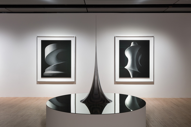 Hiroshi Sugimoto, Conceptual Forms and Mathematical Model 006. Gelatin silver prints, aluminium and steel. Installation view. Photo: Mark Blower. Courtesy the artist and the Hayward Gallery.
