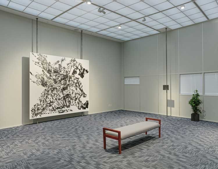 Avery Singer: Free Fall, installation view, Hauser & Wirth London 10 October – 22 December 2023. © Avery Singer. Courtesy the artist and Hauser & Wirth. Photo: Alex Delfanne.