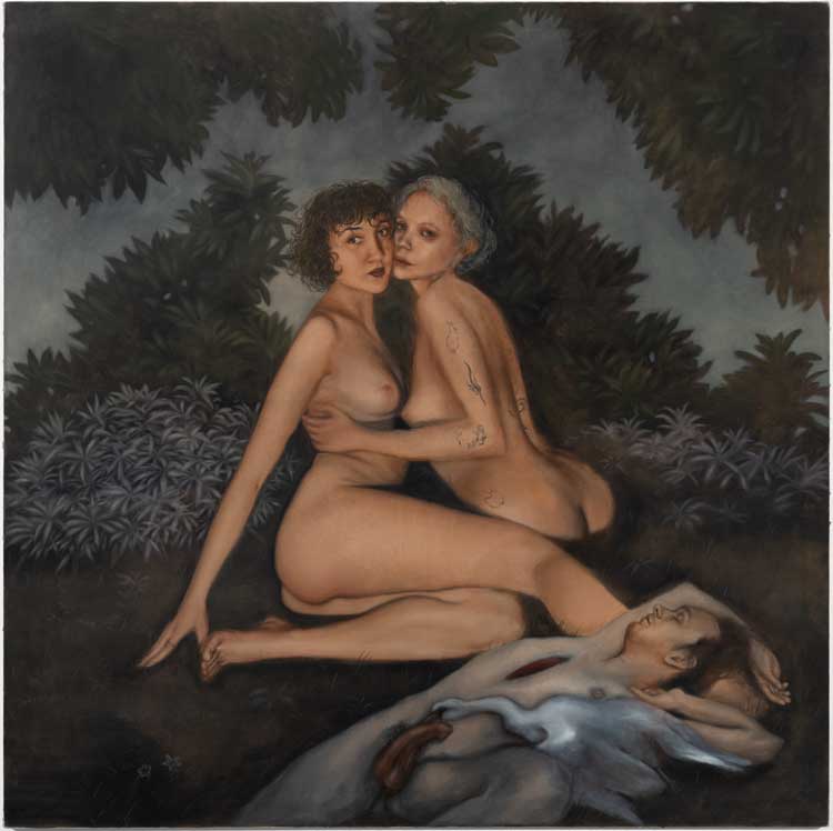 Agata Słowak, Łabędzi Śpiew (Swansong), 2022. Oil on canvas, 55 1/8 x 55 1/8 in (140 x 140 cm). Courtesy of the artist, Foksal Gallery Foundation, Warsaw, and Fortnight Institute, New York.