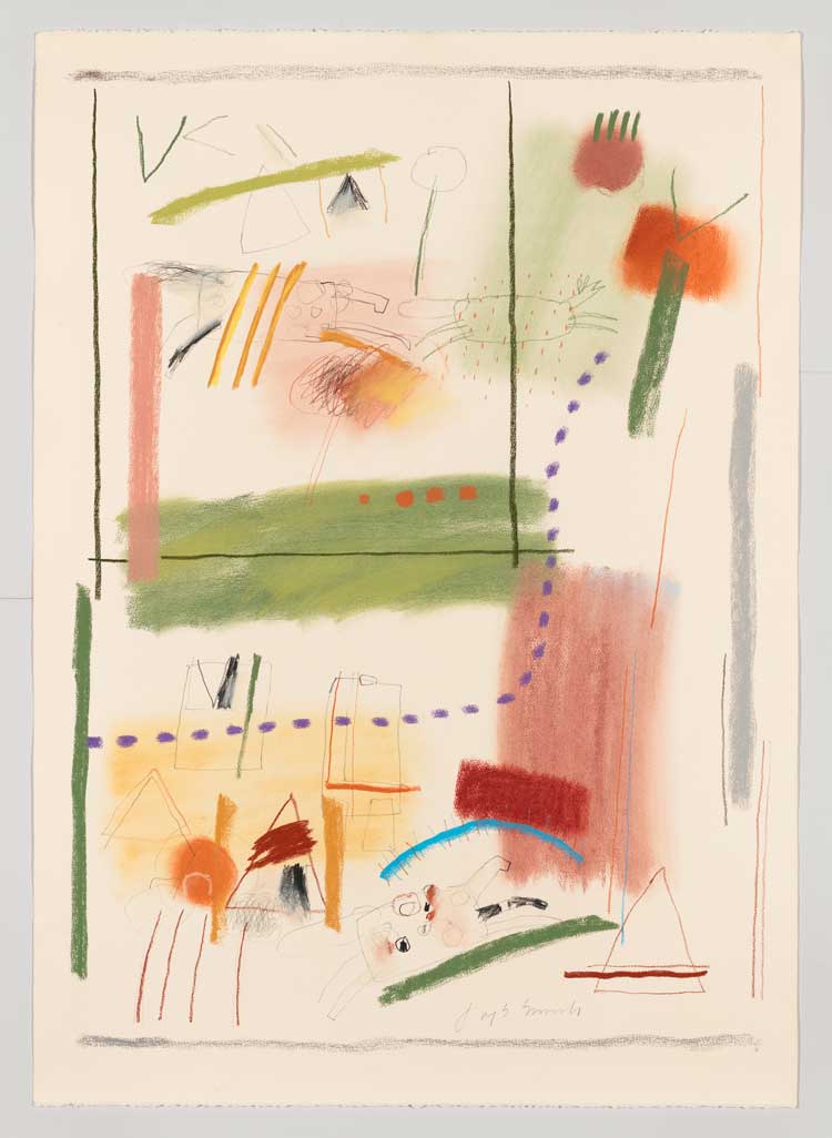 Jaune Quick-to-See Smith, Kalispell #1, 1979. Pastel and charcoal on paper, 41 3/4 × 29 5/8 in (106 × 75.2 cm). Whitney Museum of American Art, New York; gift of Altria Group, Inc. 2008.137. © Jaune Quick-to-See Smith.