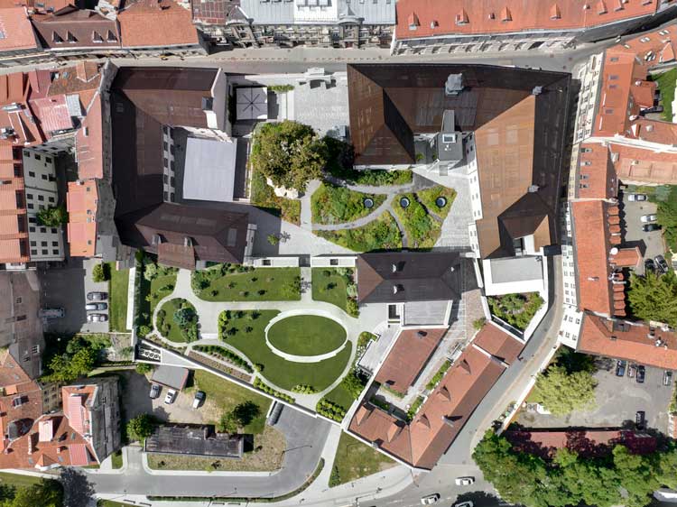 Boksto 6, Vilnius, Lithuania, 2020. A mixed use residential, office, restaurant and event complex created from a derelict cardinal's palace in the heart of Vilnius' old town.
