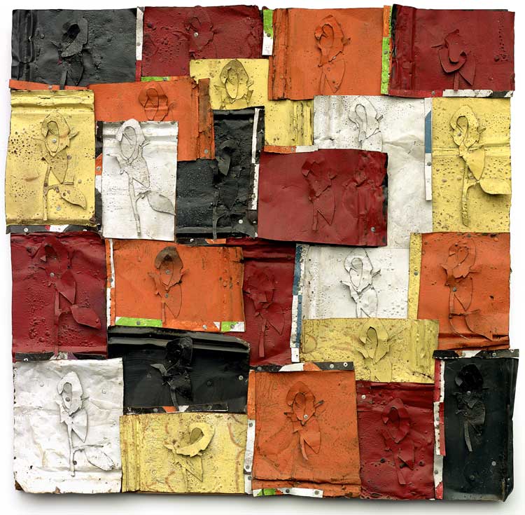 Ronald Lockett, Sarah Lockett's Roses, 1997. Tin, nails, and enamel on wood, 129.5 x 123.2 x 3.8 cm. Souls Grown Deep Foundation, Atlanta. © ARS, NY and DACS, London 2022. Photo: Stephen Pitkin/Pitkin Studio