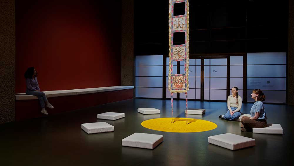 Citra Sasmita: Into Eternal Land, installation view, Barbican Curve, London 2025. Photo © Jo Underhill and Barbican.