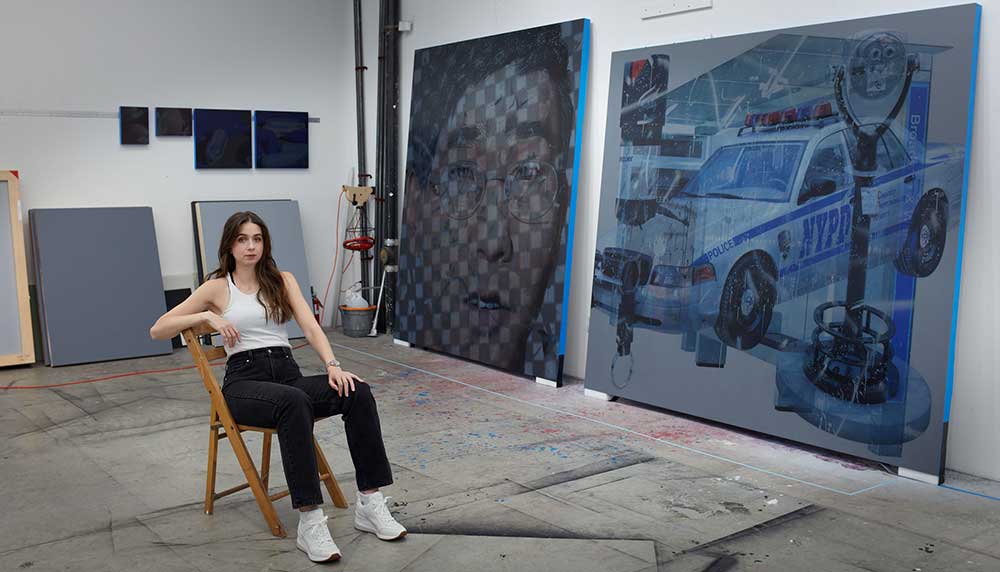 Avery Singer in the studio. © Avery Singer. Courtesy the artist and Hauser & Wirth. Photo: Grant Delin.