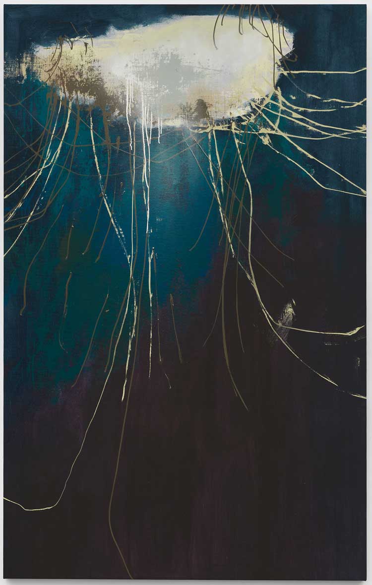 Mohammed Sami. Jellyfish, 2022. Mixed media on linen, 145 x 230 cm. Courtesy of the artist, Modern Art London and Luhring Augustine New York.