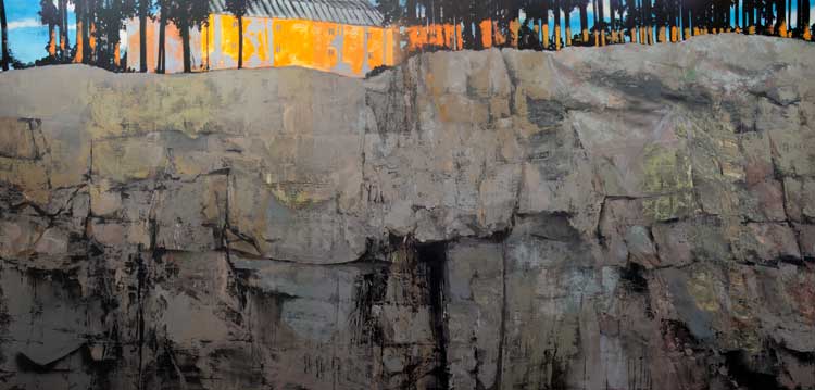Mohammed Sami. Refugee Camp, 2022. Mixed media on linen, 290 x 590 cm. Courtesy of the artist, Modern Art London and Luhring Augustine New York.