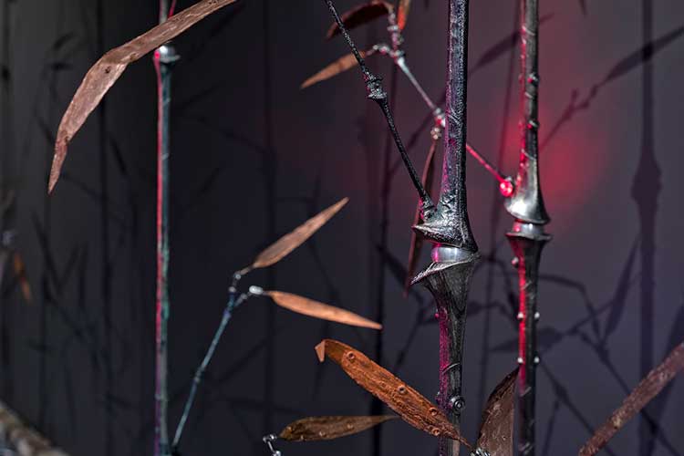 Shi Jinsong. Futuristic Poetry: Bamboo Scores, 2022. Plastic, copper, nickel, aluminum, dimensions variable.
Installation view, SCAD Museum of Art. Photo courtesy SCAD Museum of Art.