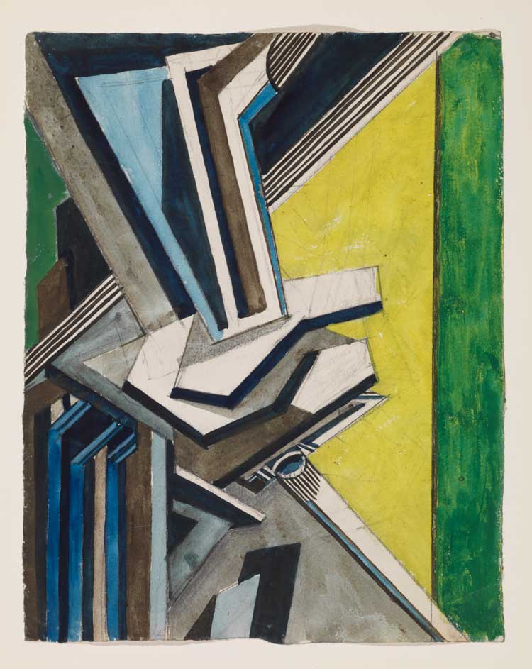 Helen Saunders. Vorticist composition, Blue and Green, c1915. Drawing. The Courtauld, London (Samuel Courtauld Trust). © Estate of Helen Saunders.