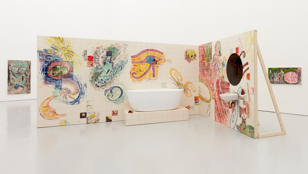 Lucy Stein, Wet Room, 2021. Installation view, Spike Island, Bristol. Courtesy the artist and Galerie Gregor Staiger, Zurich. Photo: Max McClure.