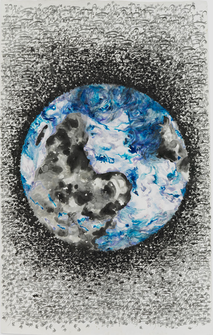 Shahzia Sikander. Kindred, 2021. Ink, water colour and gouache on paper, 244.2 x 153 cm (96 1/8 x 60 1/4 in). Courtesy of the Artist and Pilar Corrias, London.