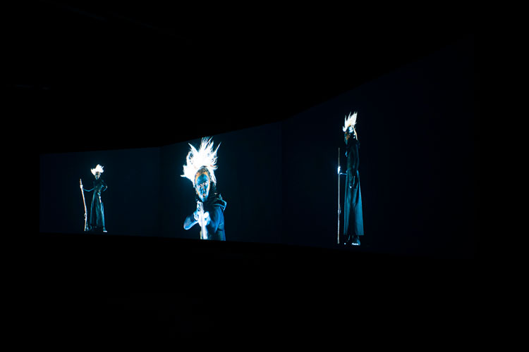 Lisa Reihana, Nomads of the Sea, 2019. Installation view for the 22nd Biennale of Sydney (2020), Cockatoo Island. Originally co-commissioned by Sharjah Art Foundation and Creative New Zealand, Nga Aho Whakaari, Te Taura Whiri Maori Language Commission and Jan Warburton Charitable Trust. Co-produced by Artprojects and Reihanamations Ltd. Presented at the 22nd Biennale of Sydney with generous support from Creative New Zealand and Penelope Seidler AM. Courtesy the artist and Gallery Sally Dan-Cuthbert, Sydney. Photograph: Alex Robinson.
