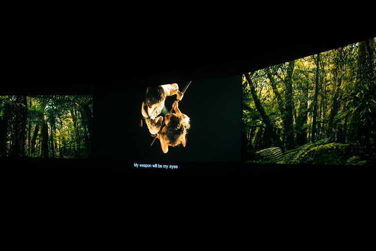 Lisa Reihana, Nomads of the Sea, 2019. Installation view for the 22nd Biennale of Sydney (2020), Cockatoo Island. Originally co-commissioned by Sharjah Art Foundation and Creative New Zealand, Nga Aho Whakaari, Te Taura Whiri Maori Language Commission and Jan Warburton Charitable Trust. Co-produced by Artprojects and Reihanamations Ltd. Presented at the 22nd Biennale of Sydney with generous support from Creative New Zealand and Penelope Seidler AM. Courtesy the artist and Gallery Sally Dan-Cuthbert, Sydney. Photograph: Alex Robinson.