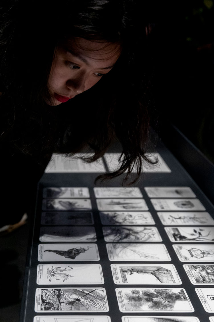 Tomás Saraceno. Arachnomancy Cards, 2019. Card’s drawings and reinterpretation based on Duncan, W. (1949). Webs In The Wind. New York: The Ronald Press Company and Bristowe, W. S. (1958). The World of Spiders. London: Collins; Curtis, William, 1746-1799; Marbury, Elizabeth, 1856-1933, donor; Vollrath, F. 1988. Untangling the spider’s web. Trends Ecol. Evol. 3(12): 331–335. Tomás Saraceno would like to thank the Arachnophilia archives and his Studio for their endless support in the conceptualization, design and making of these cards. As well thanks to the galleries for all their support: Andersen’s, Copenhagen; Ruth Benzacar, Buenos Aires, Tanya Bonakdar Gallery, New York / Los Angeles, Pinksummer Contemporary Art, Genoa, Esther Schipper, Berlin. Download the Arachnomancy App to help you find other Spider/Web Pavilions and encounter their oracles, joining a collective exercise of mapping against extinction.
For more information visit arachnophilia.net, a living archive of coexistences. Courtesy the Artist
© Photo: Studio Tomás Saraceno, 2019.