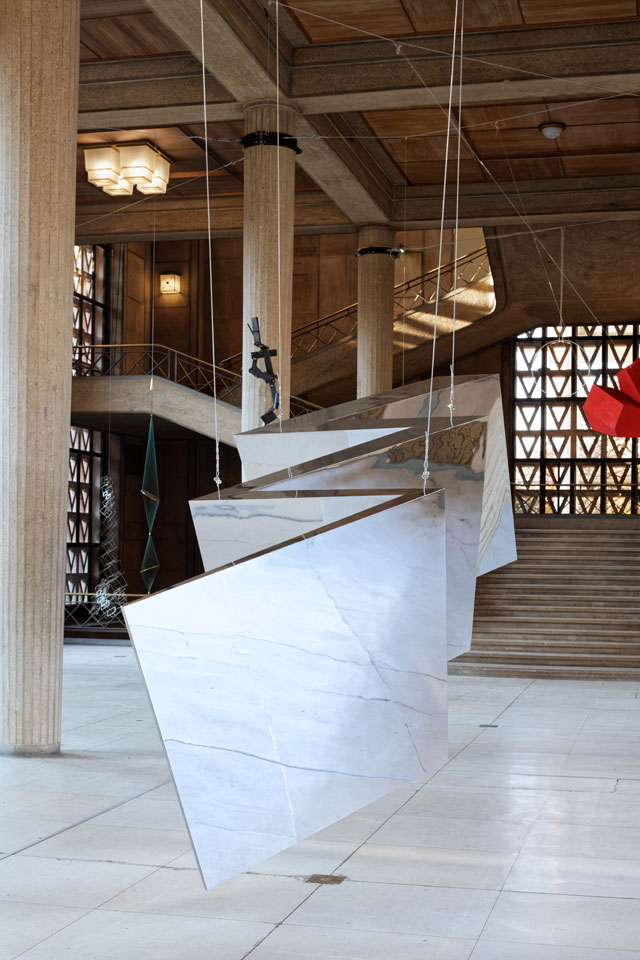 Suspension: A History of Abstract Hanging Sculpture, 1918-2018, installation view, Palais d’Iéna. Courtesy of Olivier Malingue Ltd. Photo: Benoît Fougeirol.
