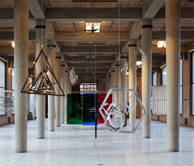 Suspension: A History of Abstract Hanging Sculpture, 1918-2018, installation view, Palais d’Iéna. Courtesy of Olivier Malingue Ltd. Photo: Benoît Fougeirol.