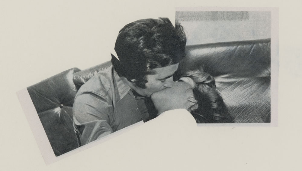 John Stezaker. The Voyeur I (Photoroman), 1976. Collage, 5.94 x 3.7 in (15.1 x 9.4 cm). Courtesy of the artist and Petzel, New York.