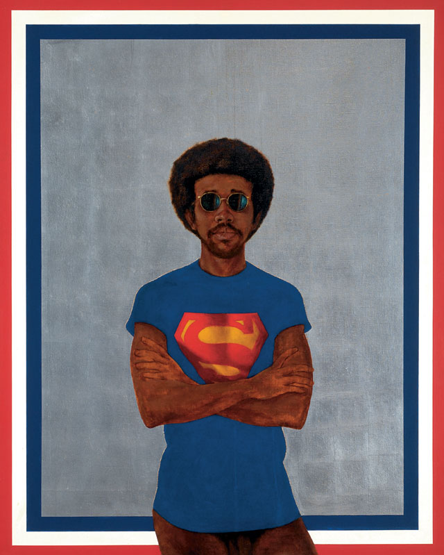 Barkley L. Hendricks. Icon for My Man Superman (Superman Never Saved any Black People--Bobby Seale), 1969. Oil, acrylic and aluminium leaf on linen canvas, 151.1 x 121. 9 cm. Collection of Liz and Eric Lefkofsky. © Barkley L. Hendricks. Courtesy of the artist and Jack Shainman Gallery, New York.