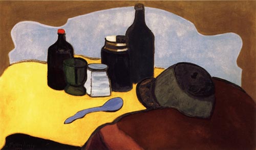 Milton Avery. Still Life with Bottles 1944, oil on canvas, 26 x 44'.