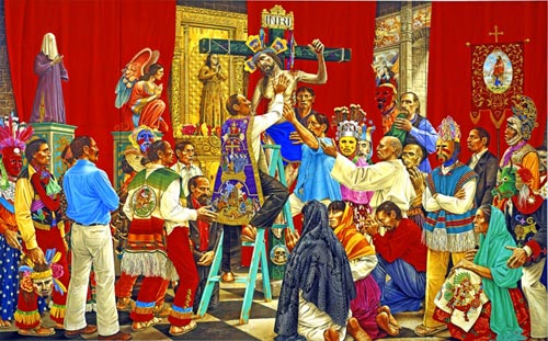 Paul Pletka. Nuestro Señor El Desollado 2004, acrylic on canvas, triptych, 84 x 136 in.