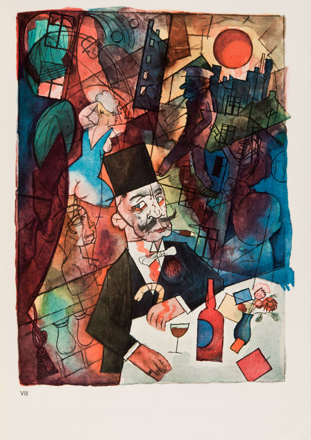 George Grosz. Der Mädchenhändler (Whore Monger), 1918. From: Ecce Homo, publ. 1923. Coloured offset print. © Museum der Moderne Salzburg. © Bildrecht Wien.
Photograph: Hubert Auer.