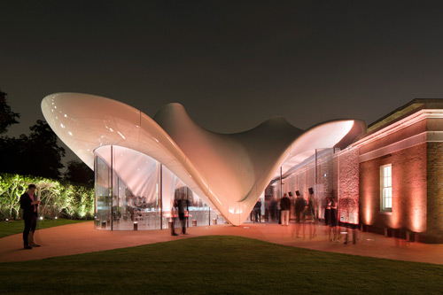 Serpentine Sackler Gallery.
Zaha Hadid Architects. Night view. Photograph © 2013 Luke Hayes.