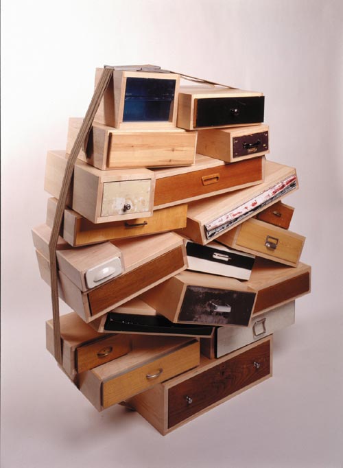 Droog Design. Chest of Drawers, Tejo Remy, 1991 60 x 110 x 120 cm Used drawers, maple, jute strap Collection Droog Design. Photo: Bob Goedewagen.