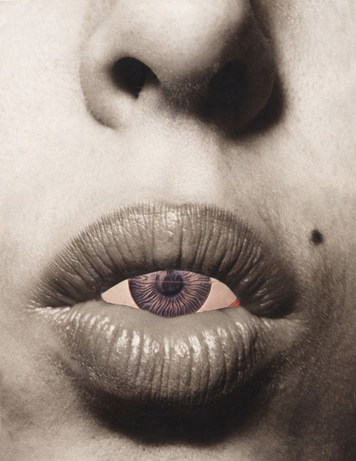 Penny Slinger. I Speak What I See (Mouthpieces), 1973. Photo collage, 10 x 7.75 in. Courtesy Riflemaker Gallery. © Penny Slinger.